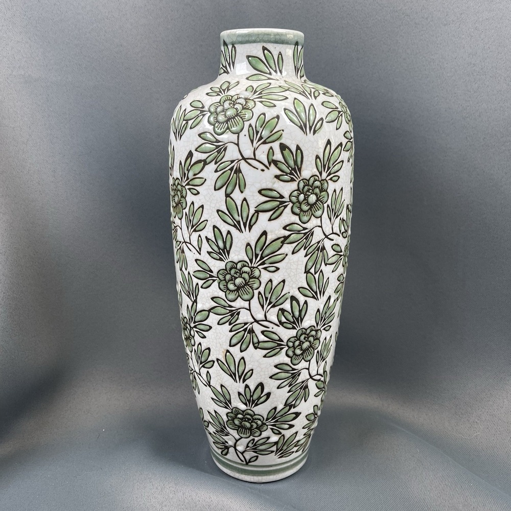 White and Green Floral Ceramic Vase 12" - Picture 6 of 12